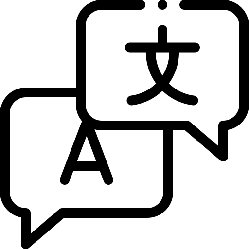 Ilustración de dos letras en diferentes idiomas representando la posibilidad de realizar las sesiones en multiples idiomas.